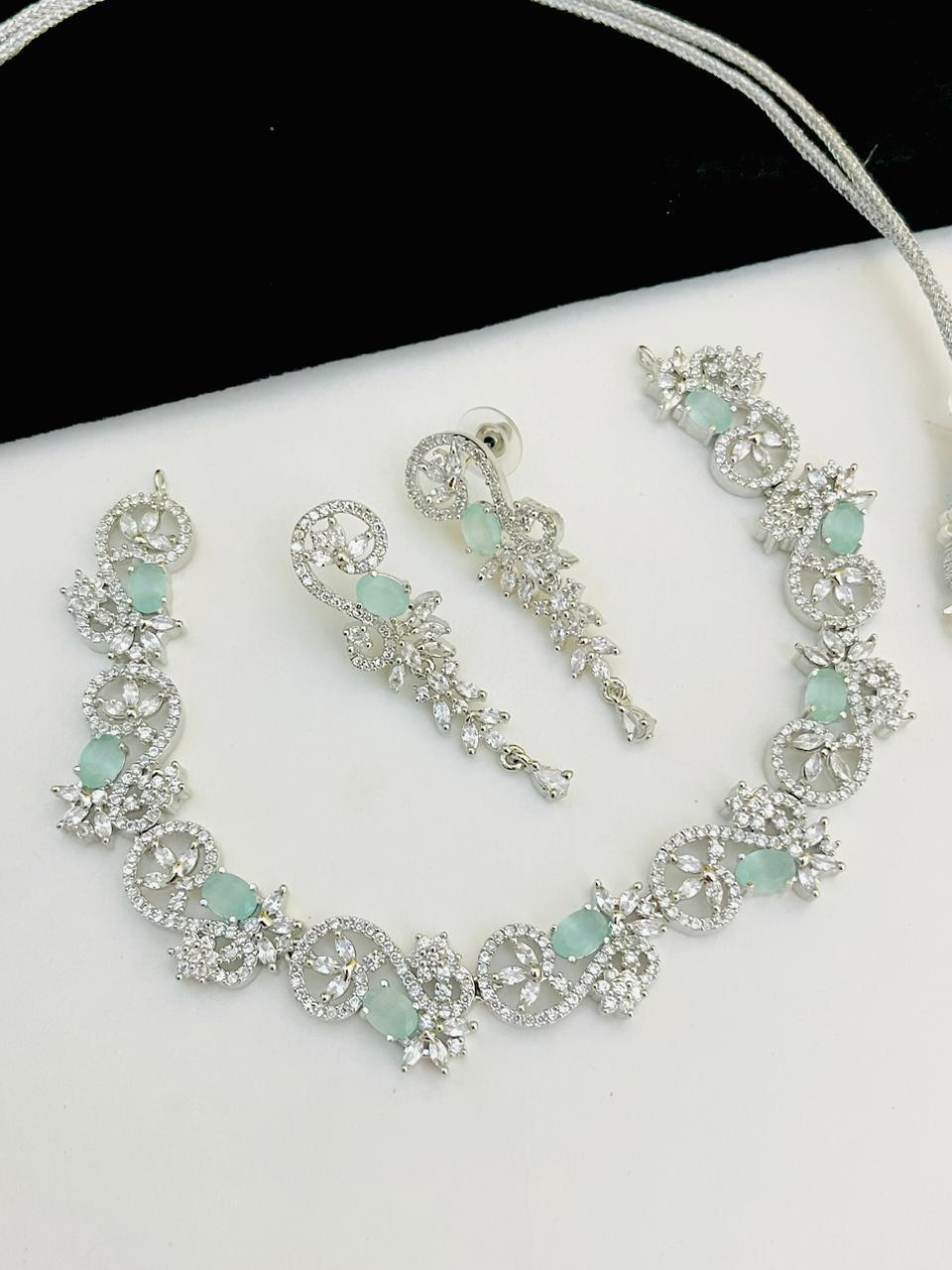 Beautiful Premium Quality American Diamond Necklace With Beautiful  Earrings.... All Offer Price