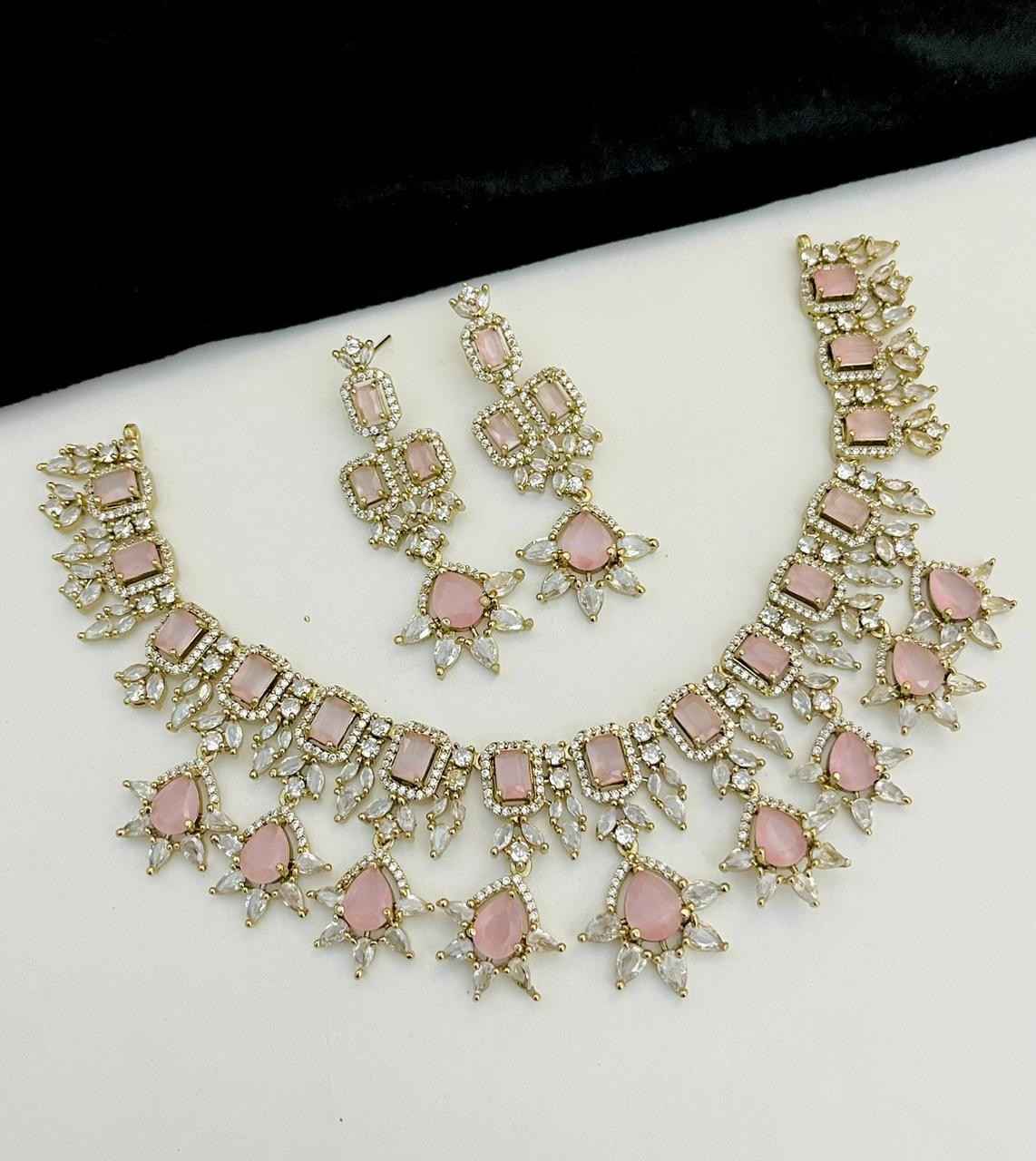 Beautiful Premium Quality American Diamond Necklace With Beautiful  Earrings....