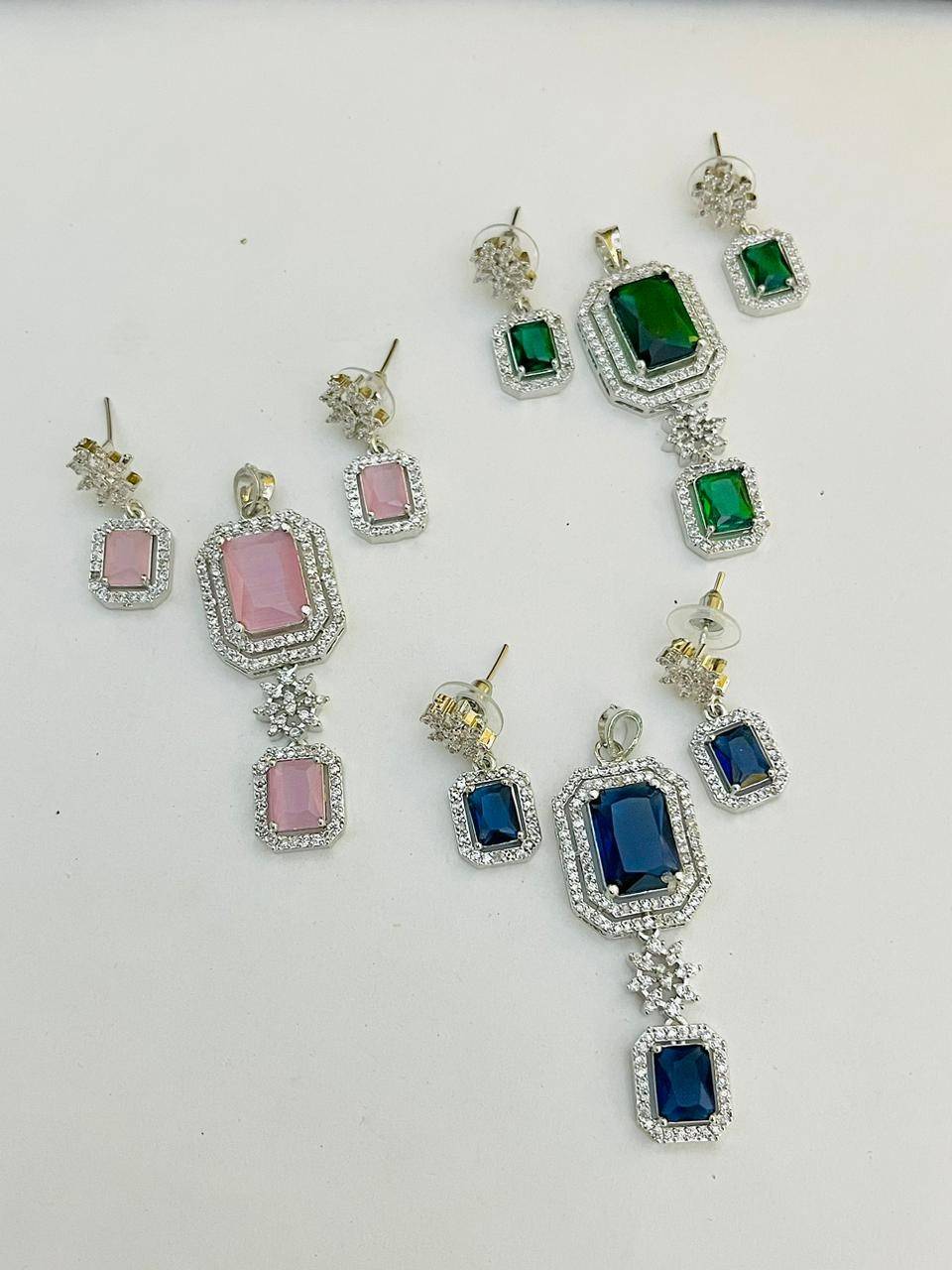 Beautiful Premium Quality American Diamond Pendant With Beautiful Earrings.... Single Set ?199/- 3 S