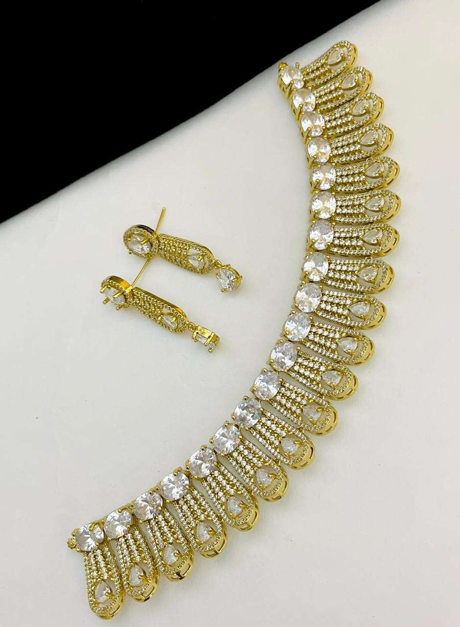 Beautiful Premium Quality American Diamond Necklace With Beautiful  Earrings And Tika....