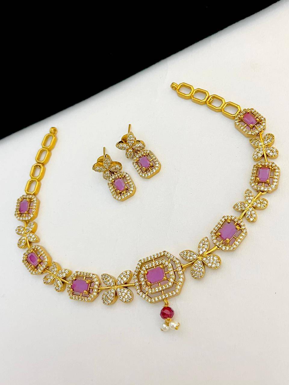 Beautiful Premium Quality American Diamond Necklace With Beautiful  Studs....