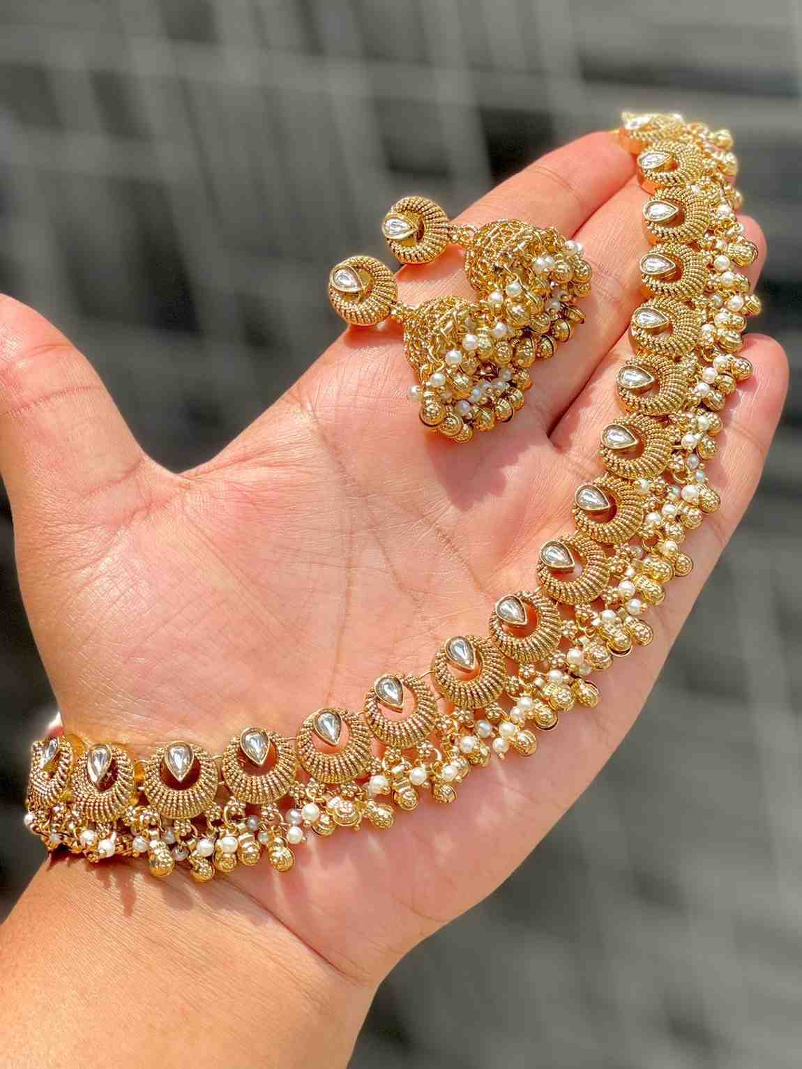 Beautiful Premium Quality Matt Gold Plated Original Brass Polky Necklace With Beautiful Jhumkie ... 