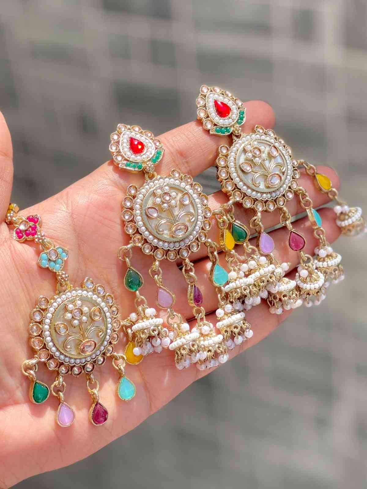 Beautiful Premium Quality Mop Stone Work Earrings And Tika….