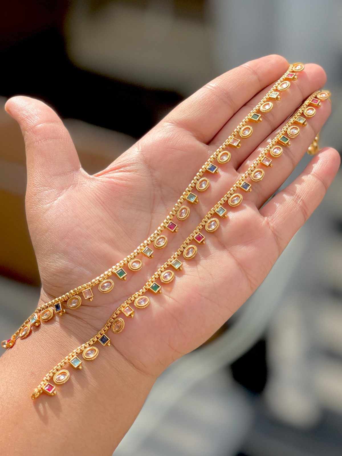 Beautiful Premium Quality Reverse Ad Stone  Work Brass  Payal Pair...
