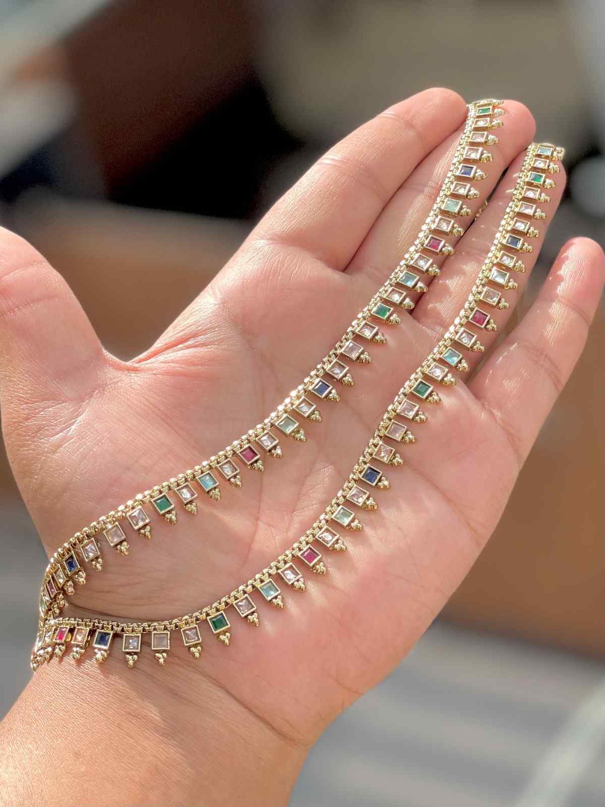 Beautiful Premium Quality Reverse Ad Stone  Work Brass  Payal Pair...