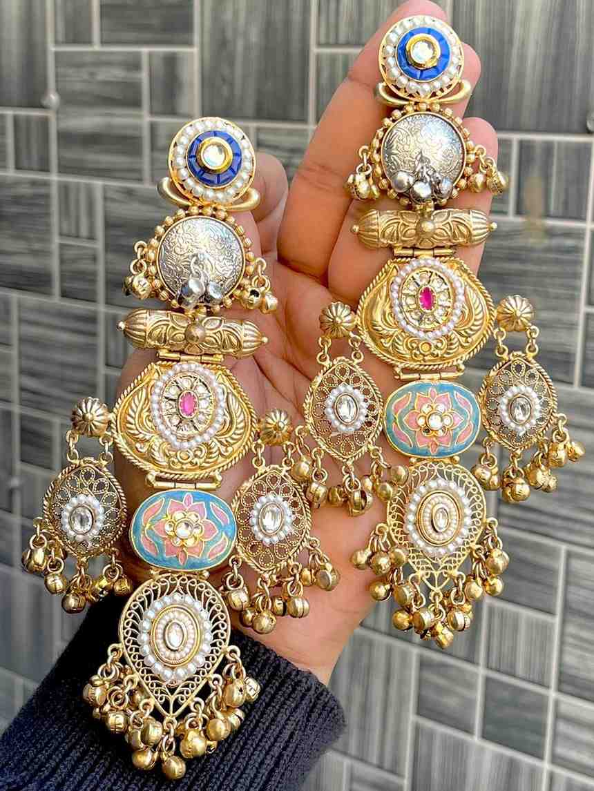 Kashmiri Big Size Jaipuri Statement Earrings