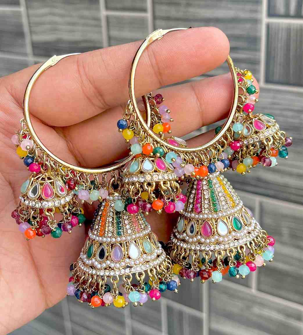 Pakistani Look Mirror Work Bali Jhumka