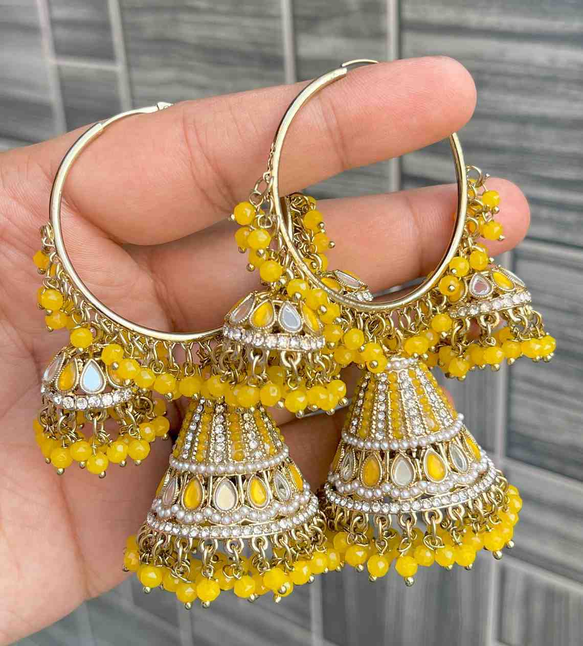 Pakistani Look Mirror Work Bali Jhumka