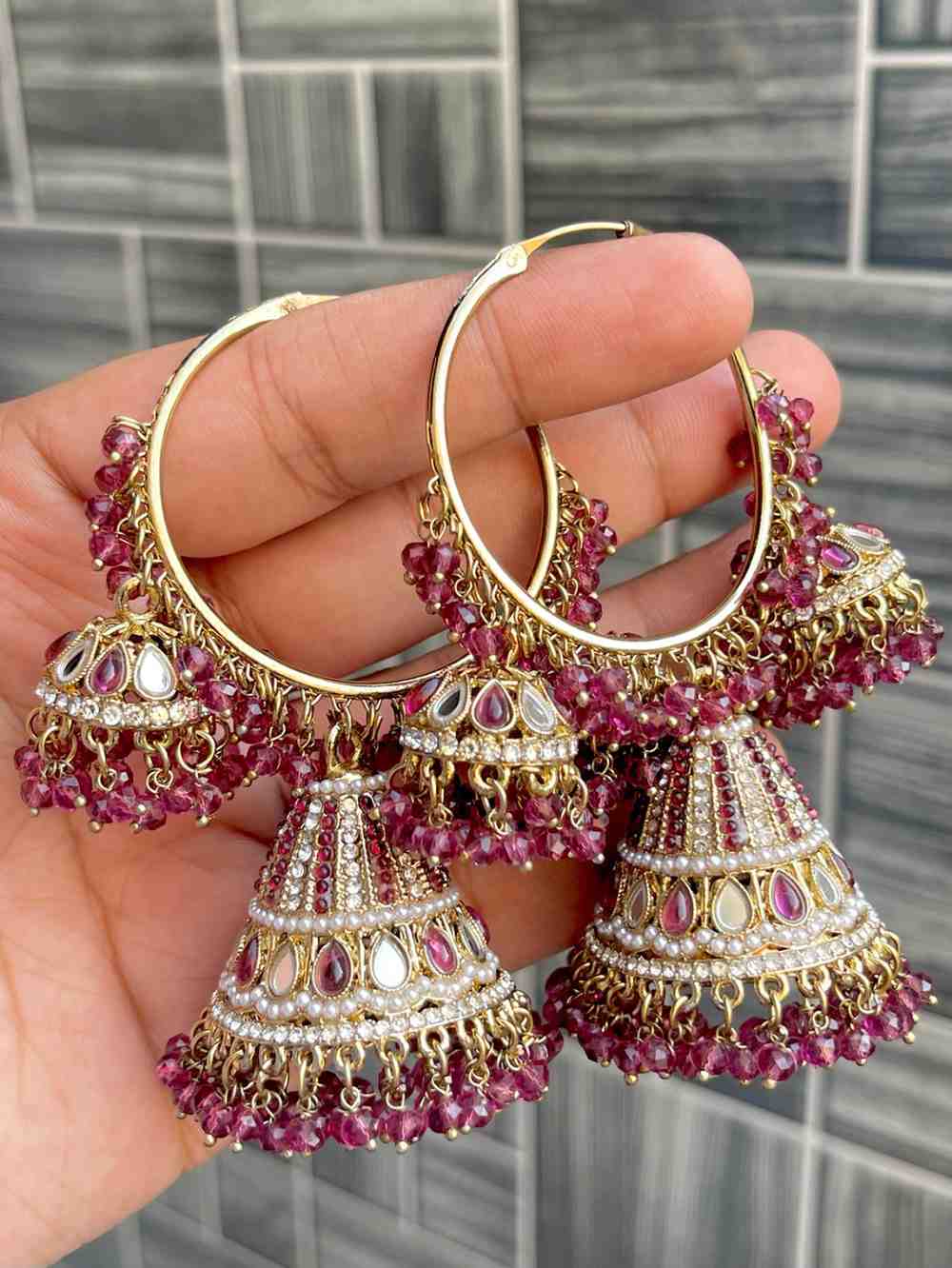 Pakistani Look Mirror Work Bali Jhumka