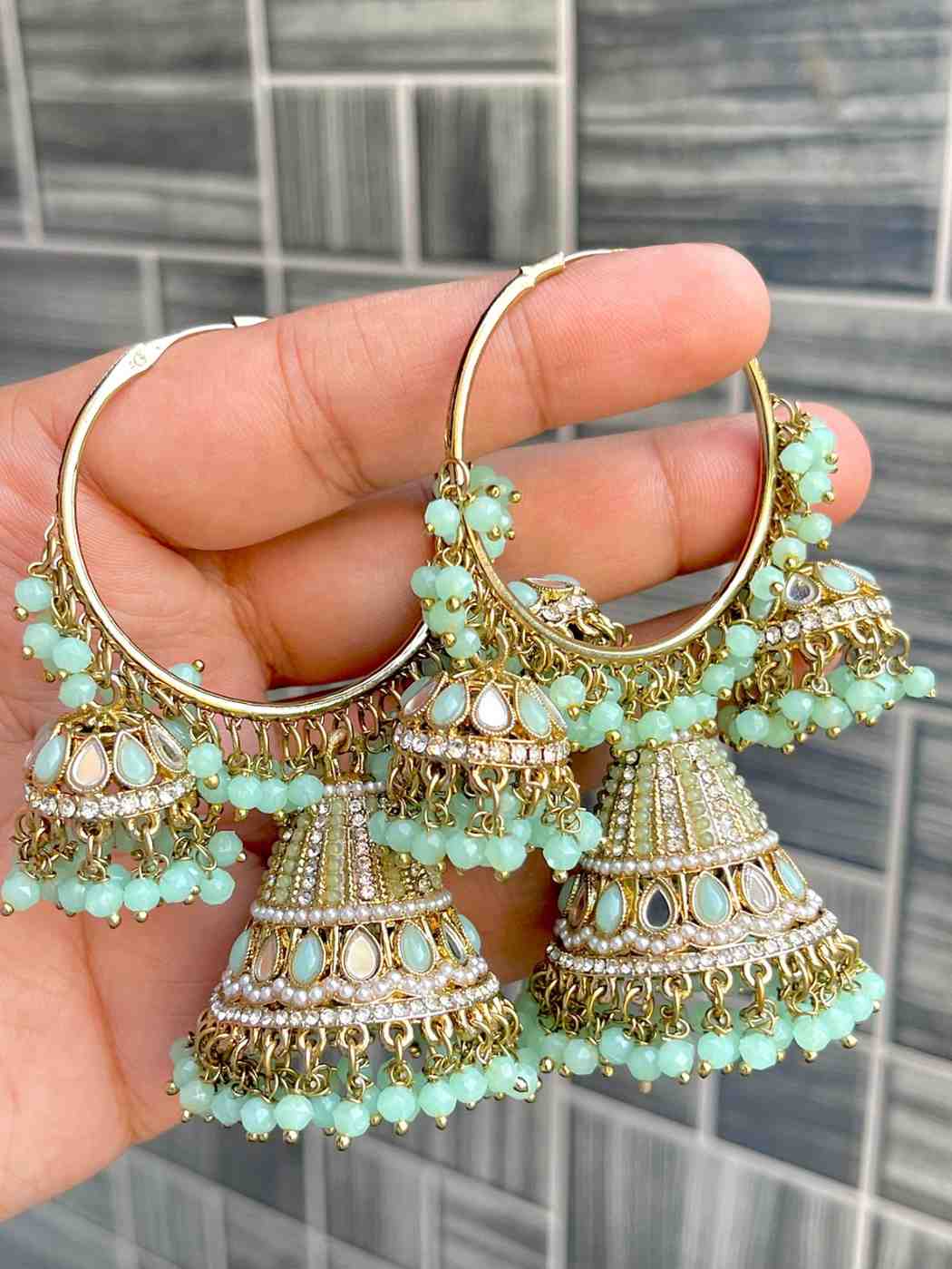 Pakistani Look Mirror Work Bali Jhumka