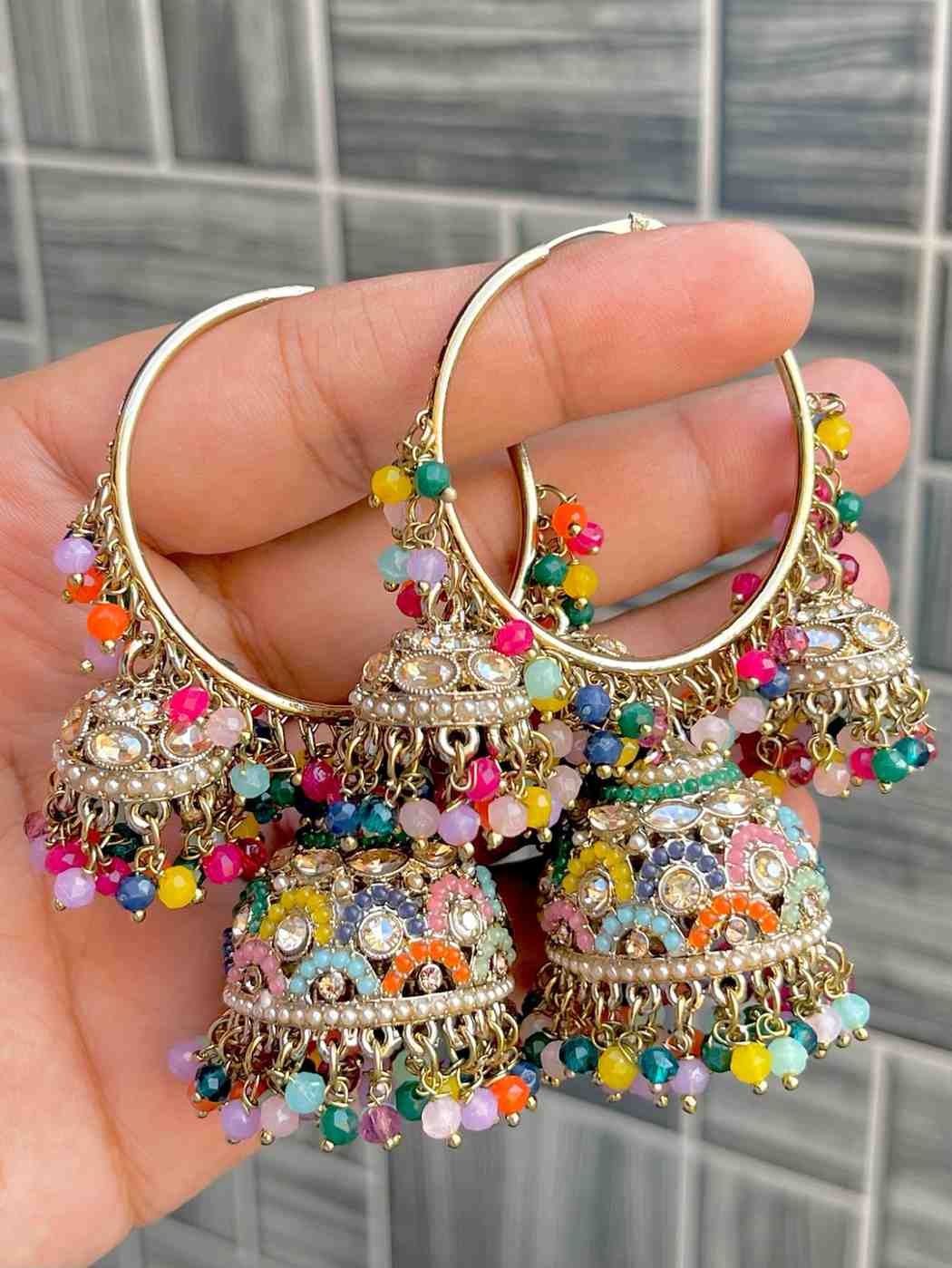Pakistani Look Mirror Work Bali Jhumka