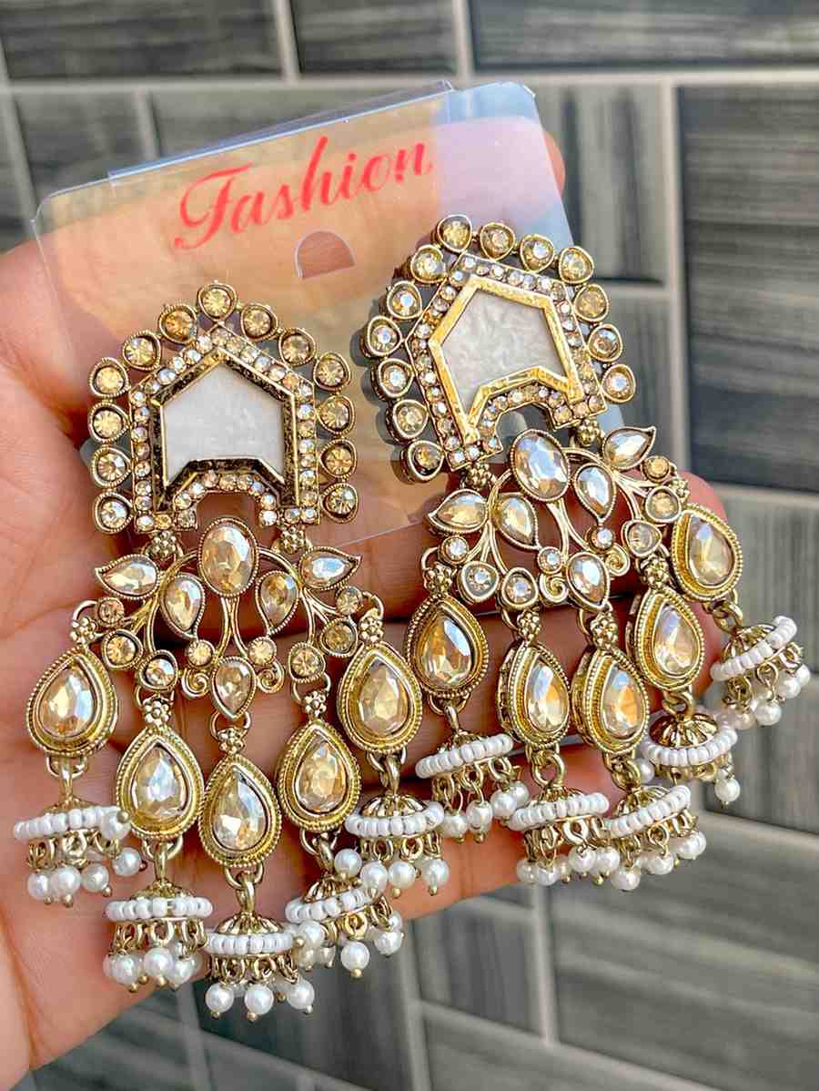 Reverse Ad Stone Work Statement Earrings