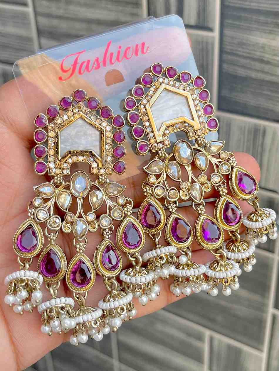 Reverse Ad Stone Work Statement Earrings