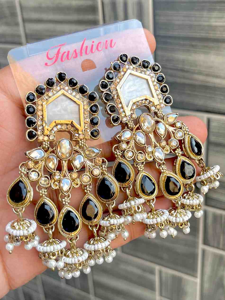 Reverse Ad Stone Work Statement Earrings
