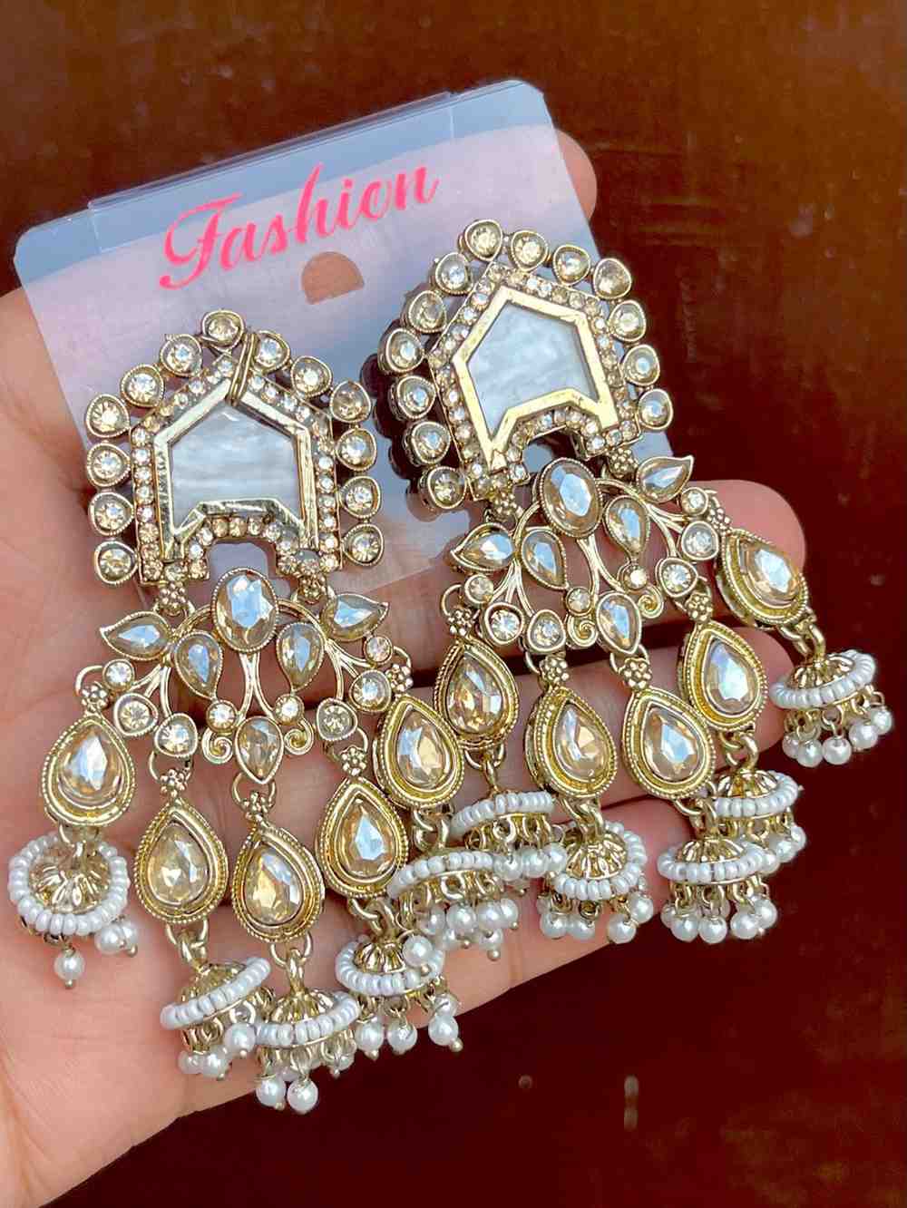 Reverse Ad Stone Work Statement Earrings
