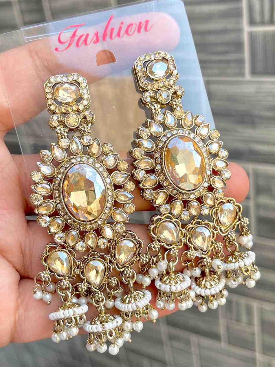 Reverse Ad Stone Work Statement Earrings