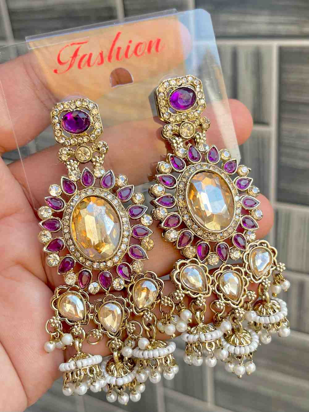Reverse Ad Stone Work Statement Earrings