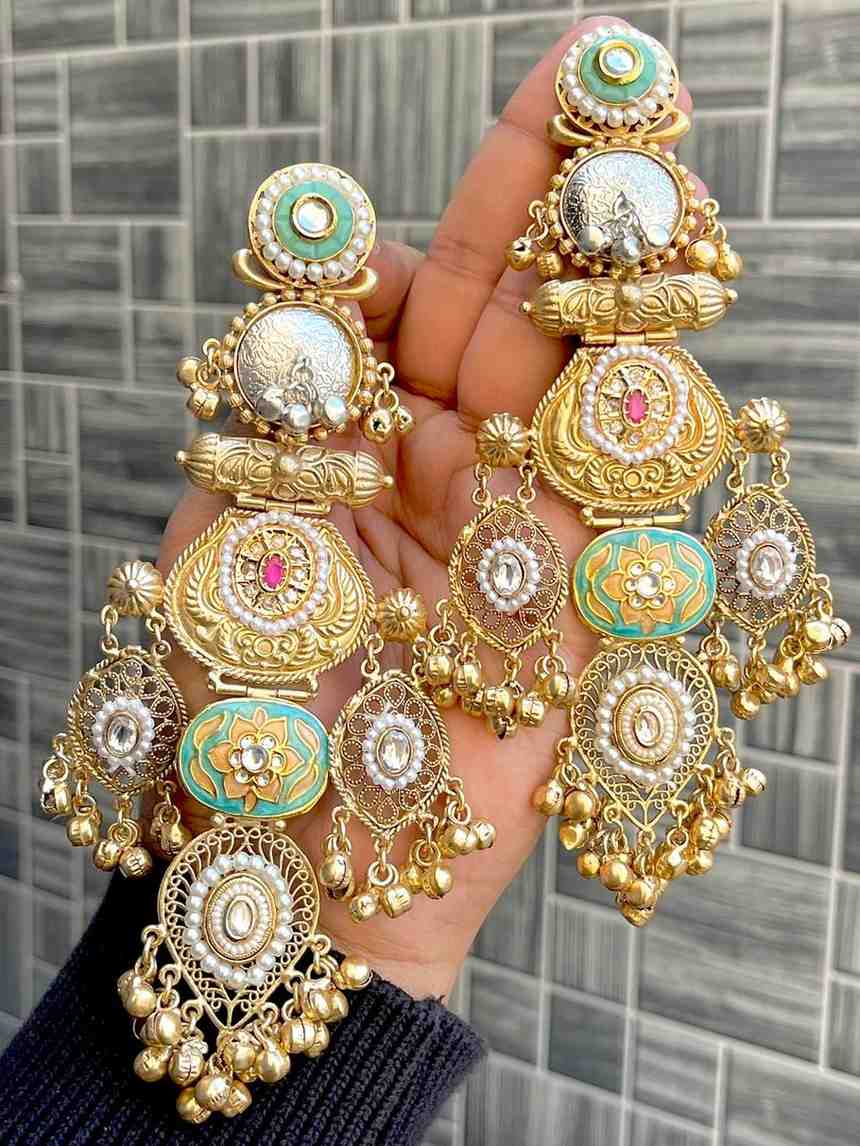 Kashmiri Big Size Jaipuri Statement Earrings