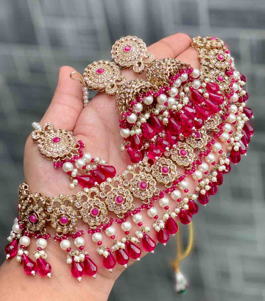 Reverse Ad Chokker With Beautiful Jhumka And Tika