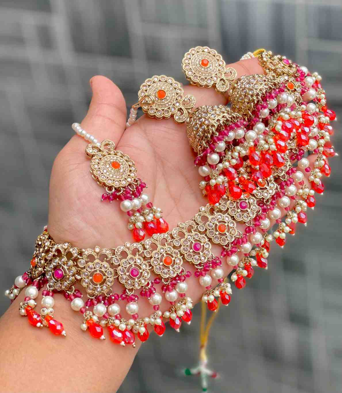 Reverse Ad Chokker With Beautiful Jhumka And Tika
