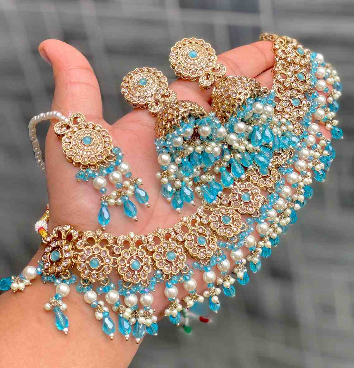 Reverse Ad Chokker With Beautiful Jhumka And Tika