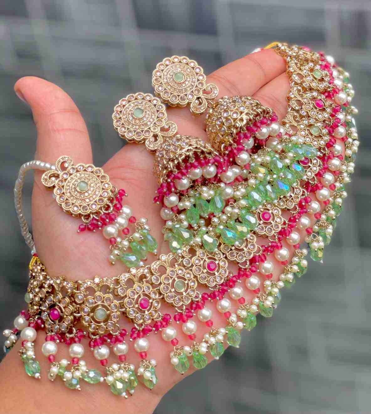 Reverse Ad Chokker With Beautiful Jhumka And Tika