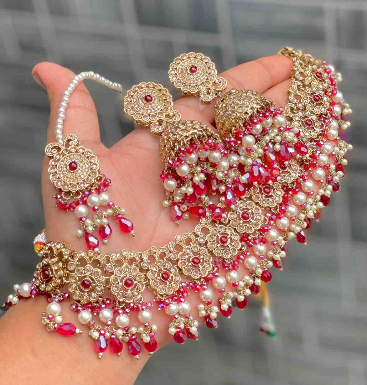 Reverse Ad Chokker With Beautiful Jhumka And Tika