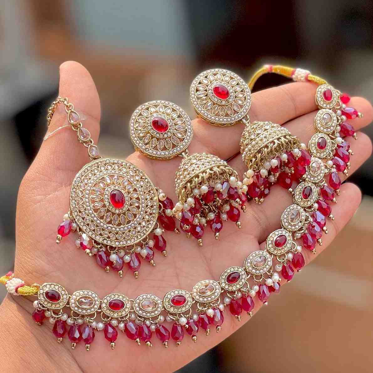 Reverse Ad Chokker With Beautiful Jhumka And Tika
