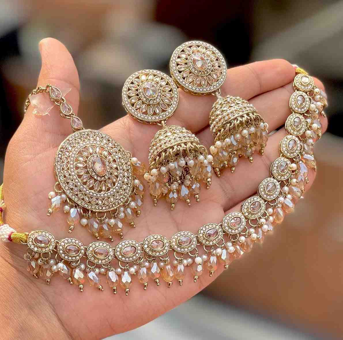 Reverse Ad Chokker With Beautiful Jhumka And Tika