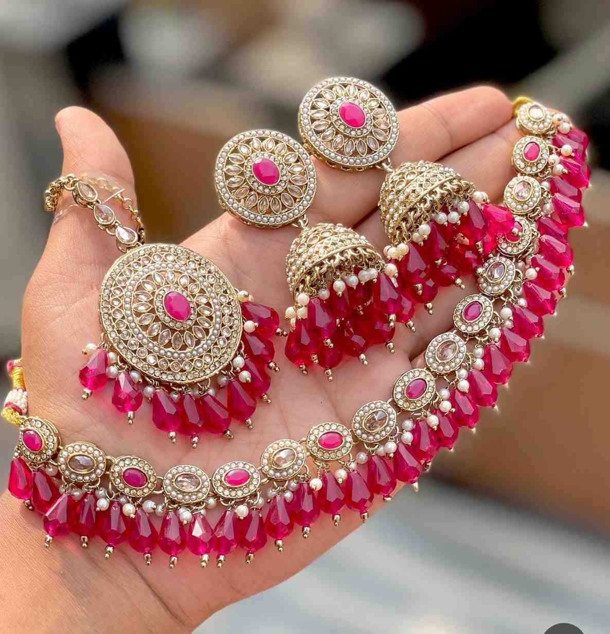 Reverse Ad Chokker With Beautiful Jhumka And Tika
