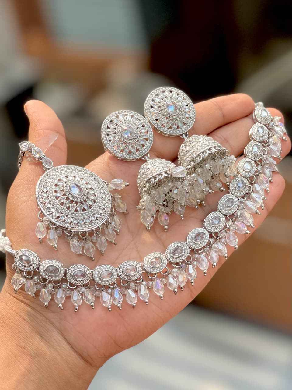 Reverse Ad Chokker With Beautiful Jhumka And Tika