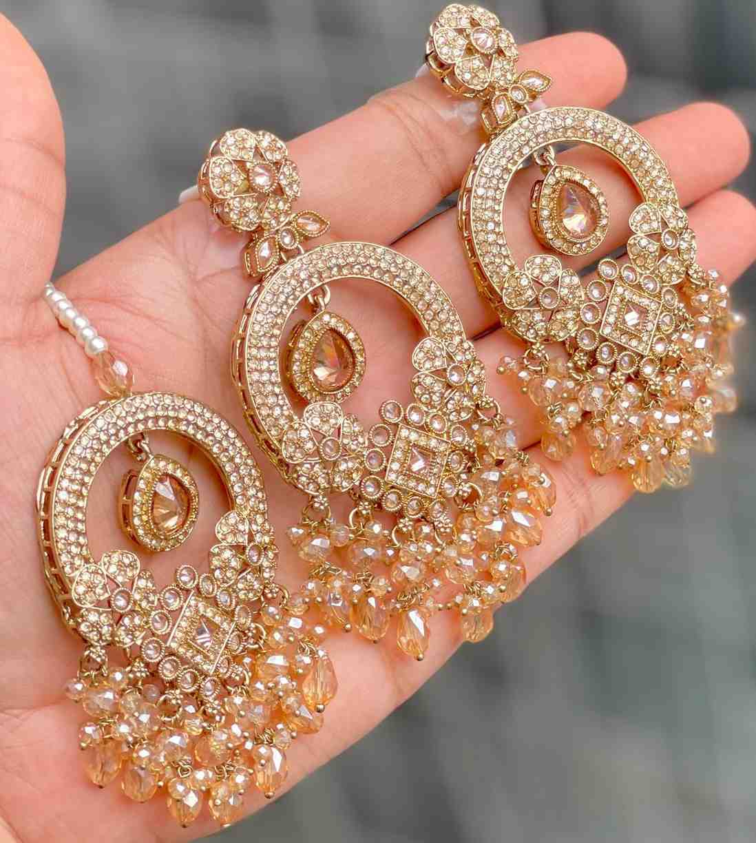 Reverse Ad Pakistani Work Earrings And Tika