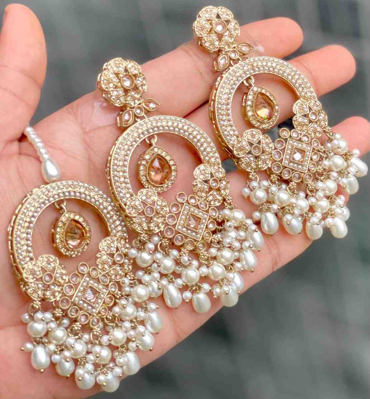 Reverse Ad Pakistani Work Earrings And Tika