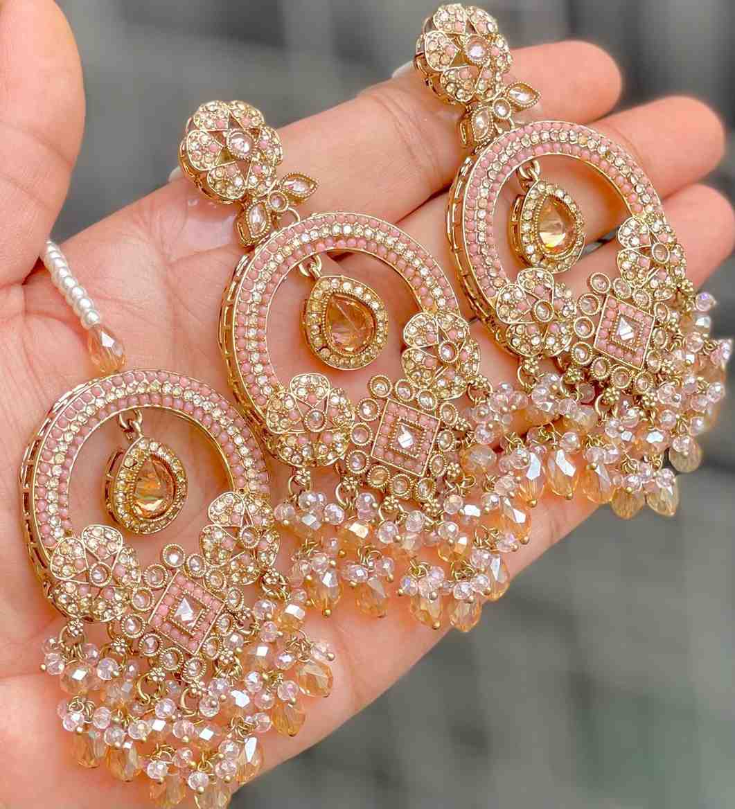 Reverse Ad Pakistani Work Earrings And Tika