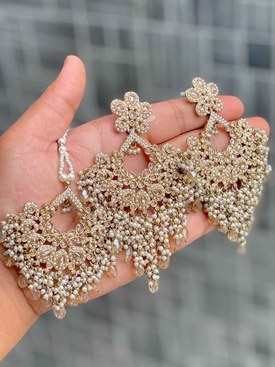 Reverse Ad Pakistani Work Earrings And Tika