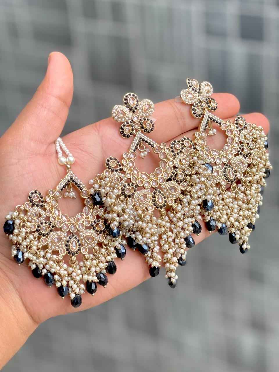 Reverse Ad Pakistani Work Earrings And Tika