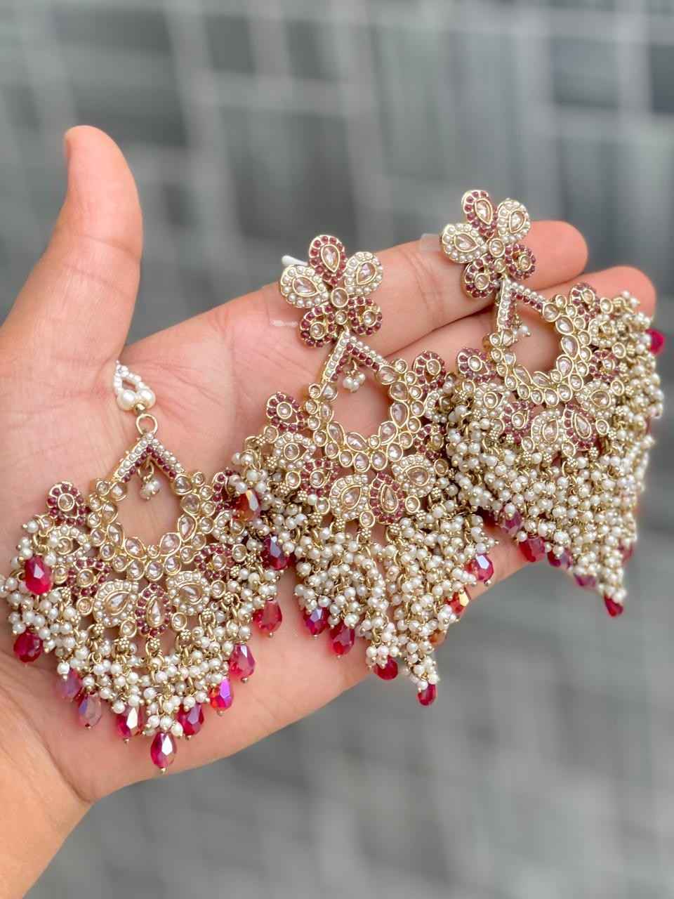 Reverse Ad Pakistani Work Earrings And Tika