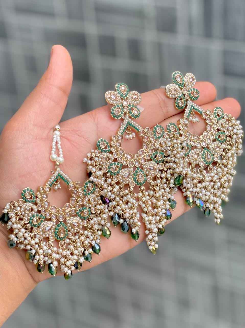 Reverse Ad Pakistani Work Earrings And Tika