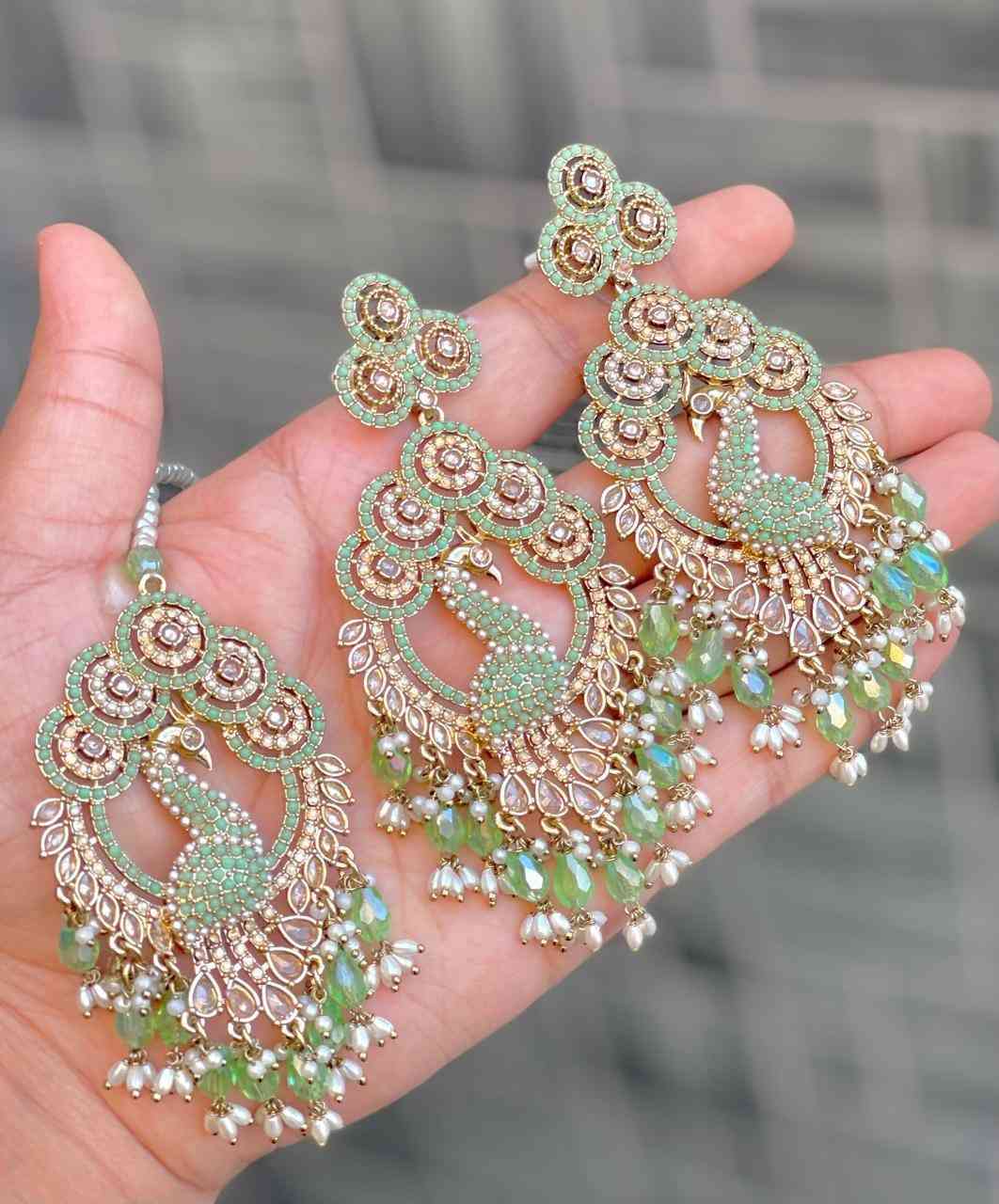 Reverse Ad Stone Work Peacock Pakistani Work Earrings And Tika