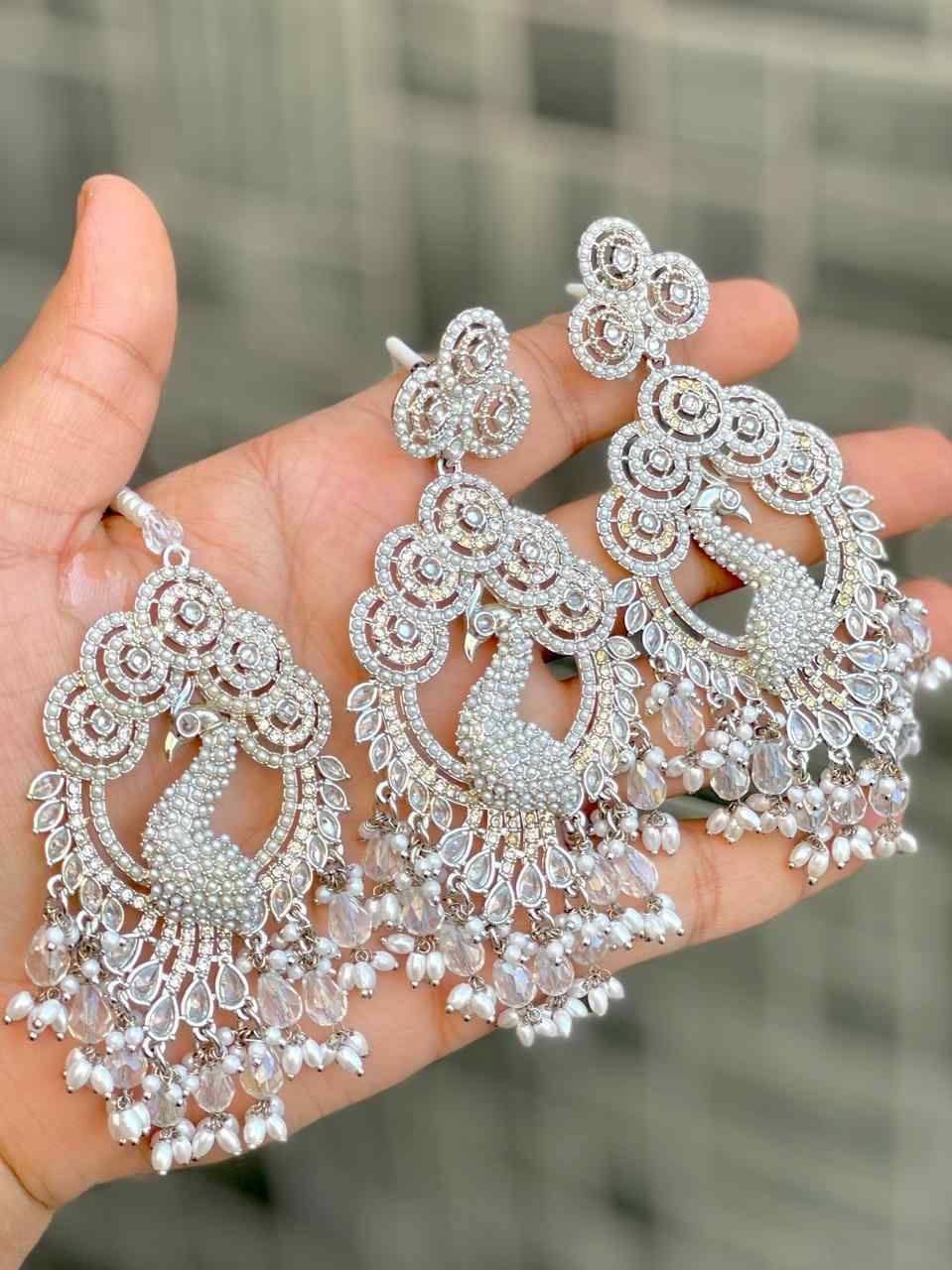 Reverse Ad Stone Work Peacock Pakistani Work Earrings And Tika