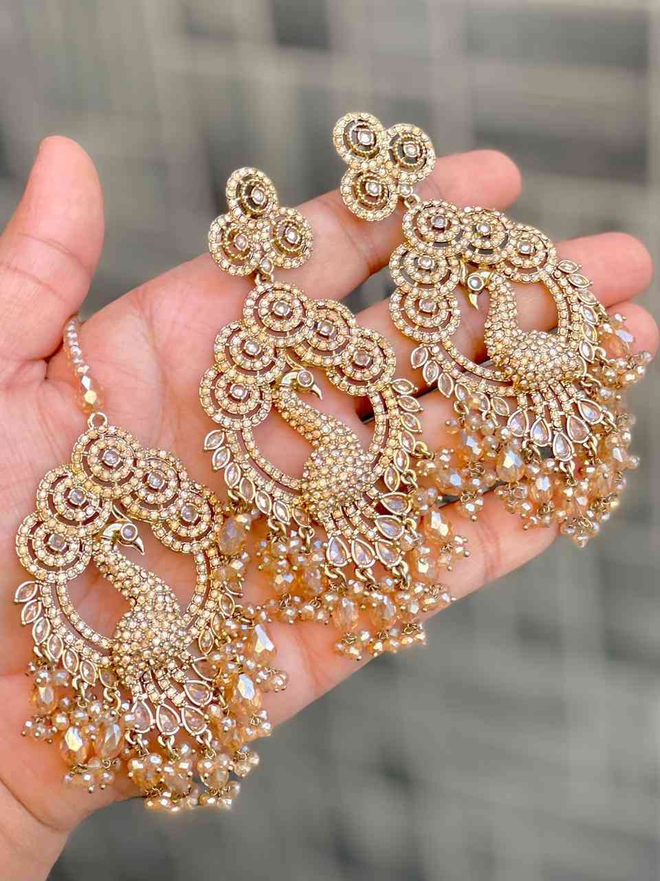 Reverse Ad Stone Work Peacock Pakistani Work Earrings And Tika