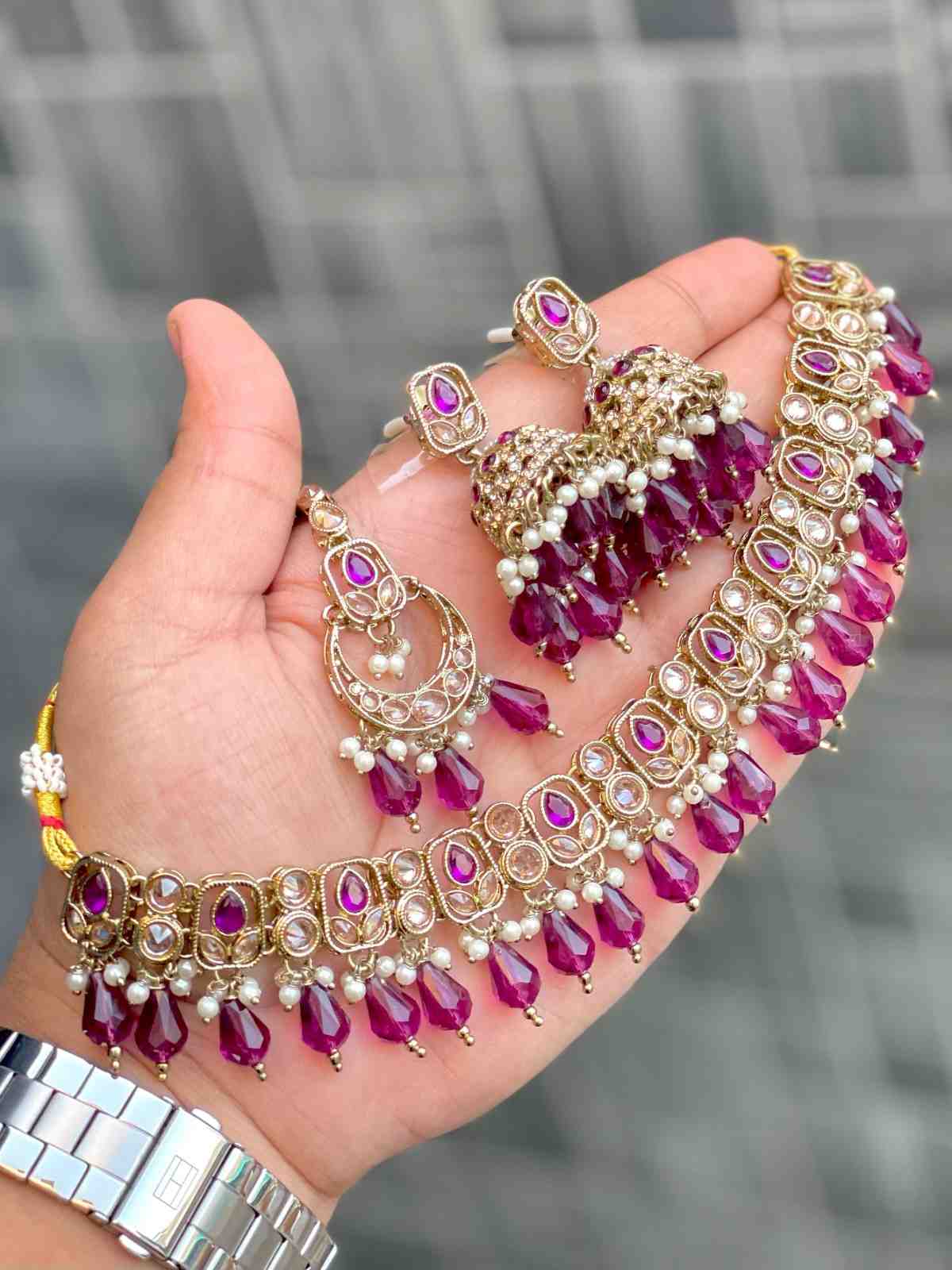 Reverse Ad Chokker With Beautiful Jhumka And Tika