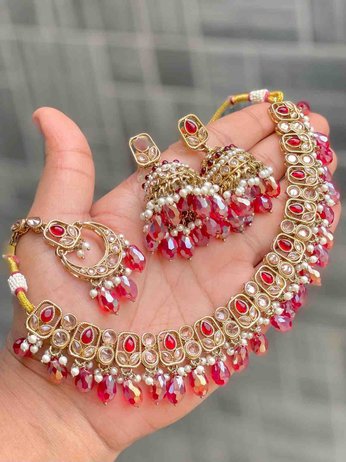 Reverse Ad Chokker With Beautiful Jhumka And Tika