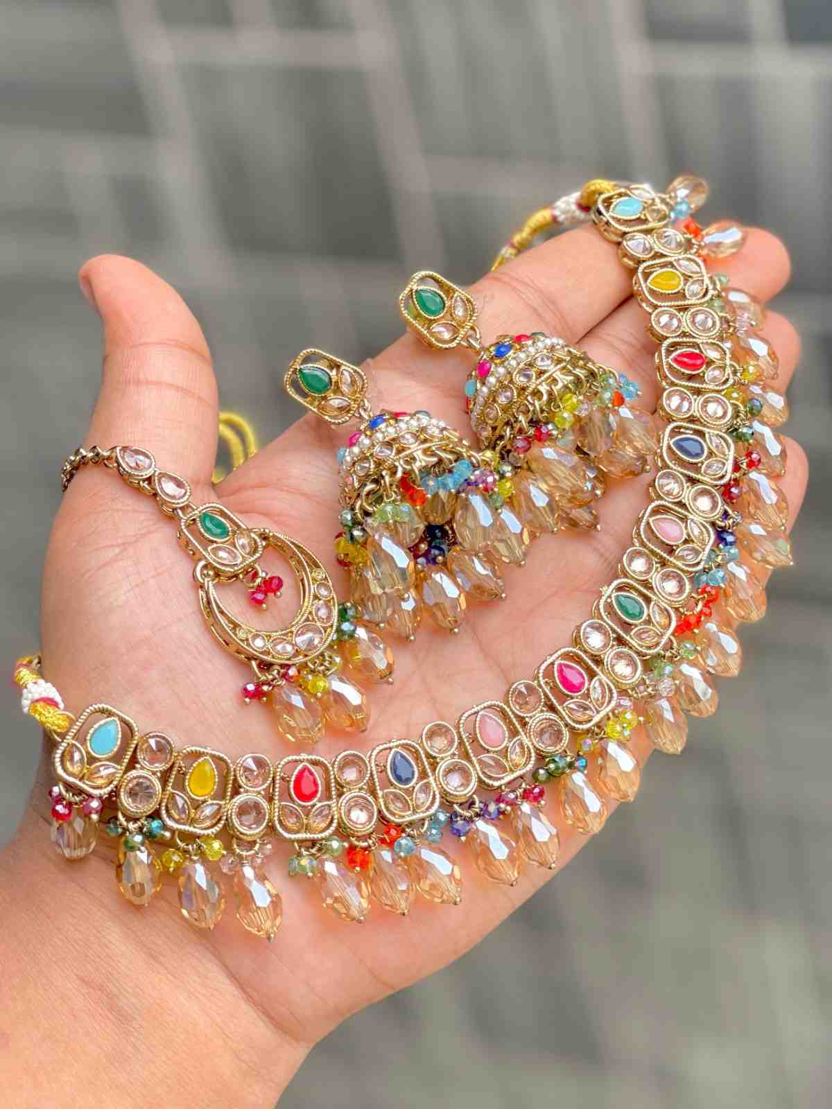 Reverse Ad Chokker With Beautiful Jhumka And Tika