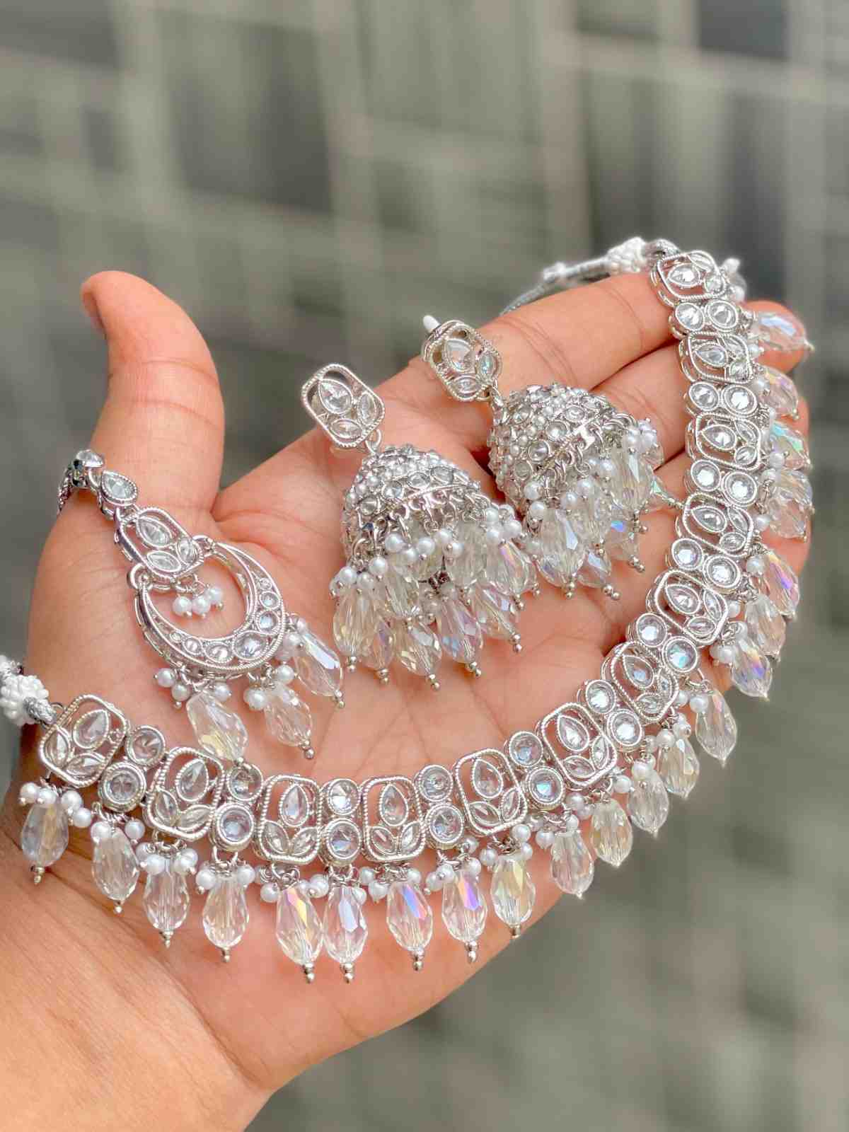 Reverse Ad Chokker With Beautiful Jhumka And Tika