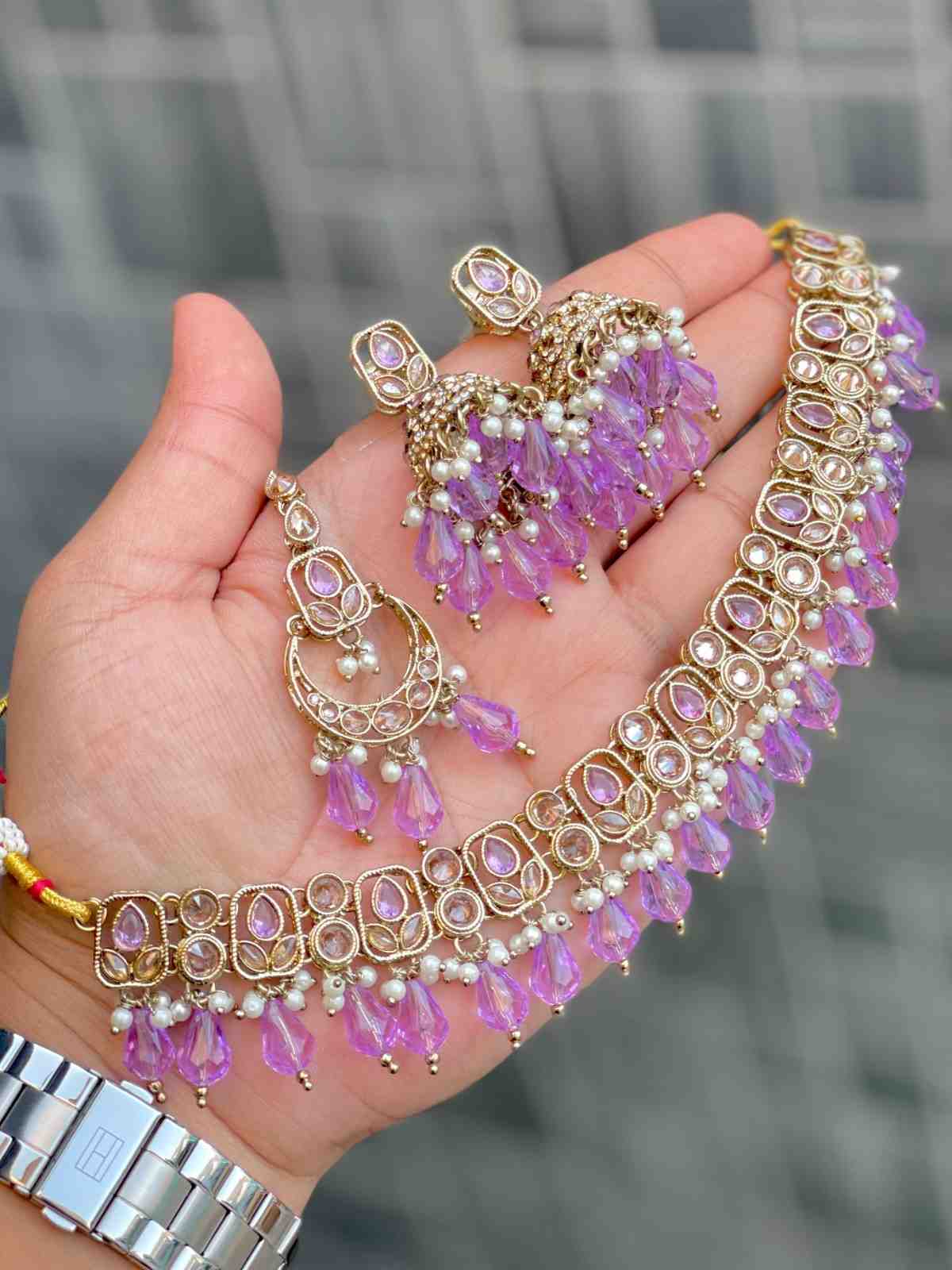 Reverse Ad Chokker With Beautiful Jhumka And Tika