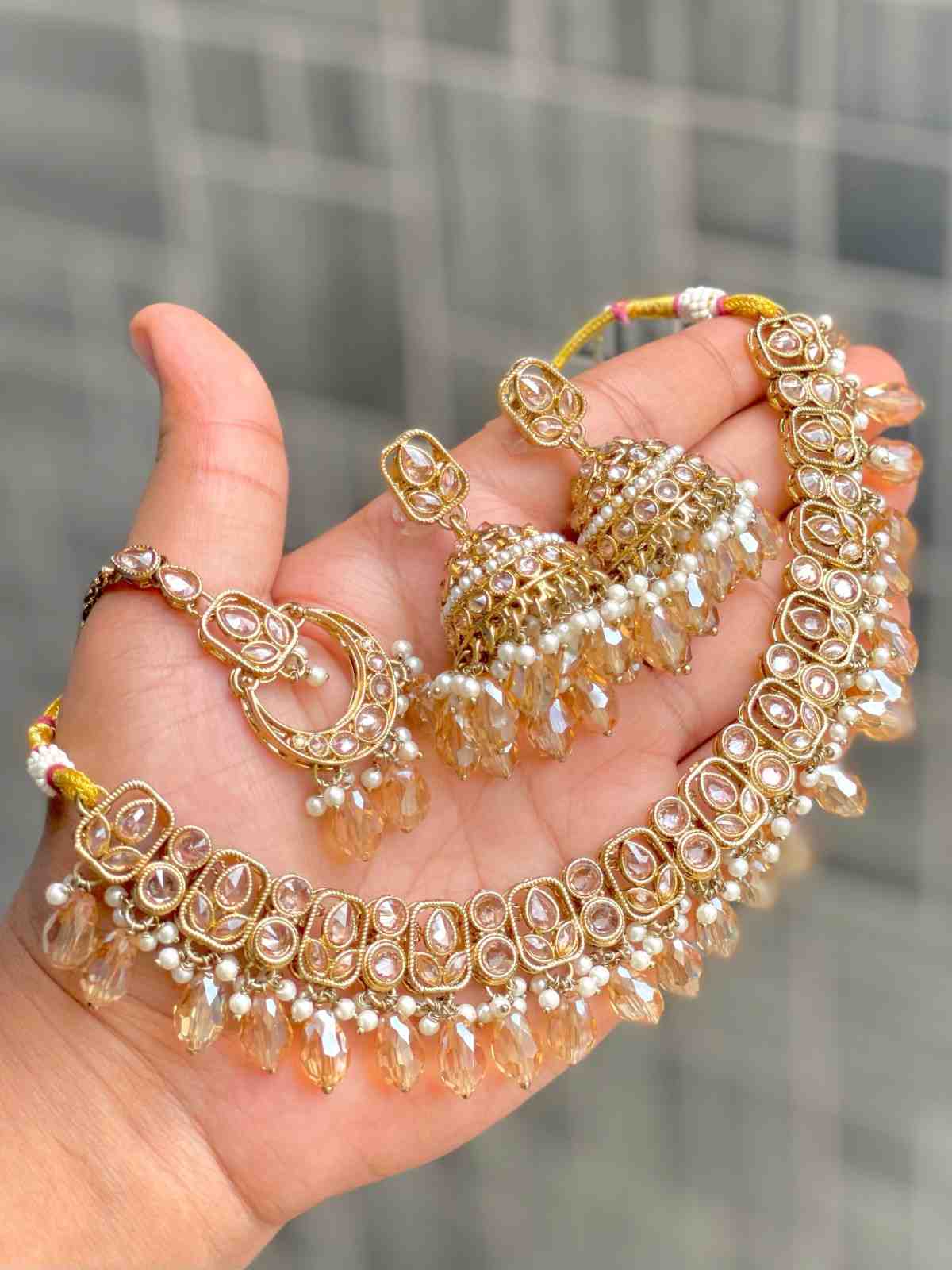 Reverse Ad Chokker With Beautiful Jhumka And Tika