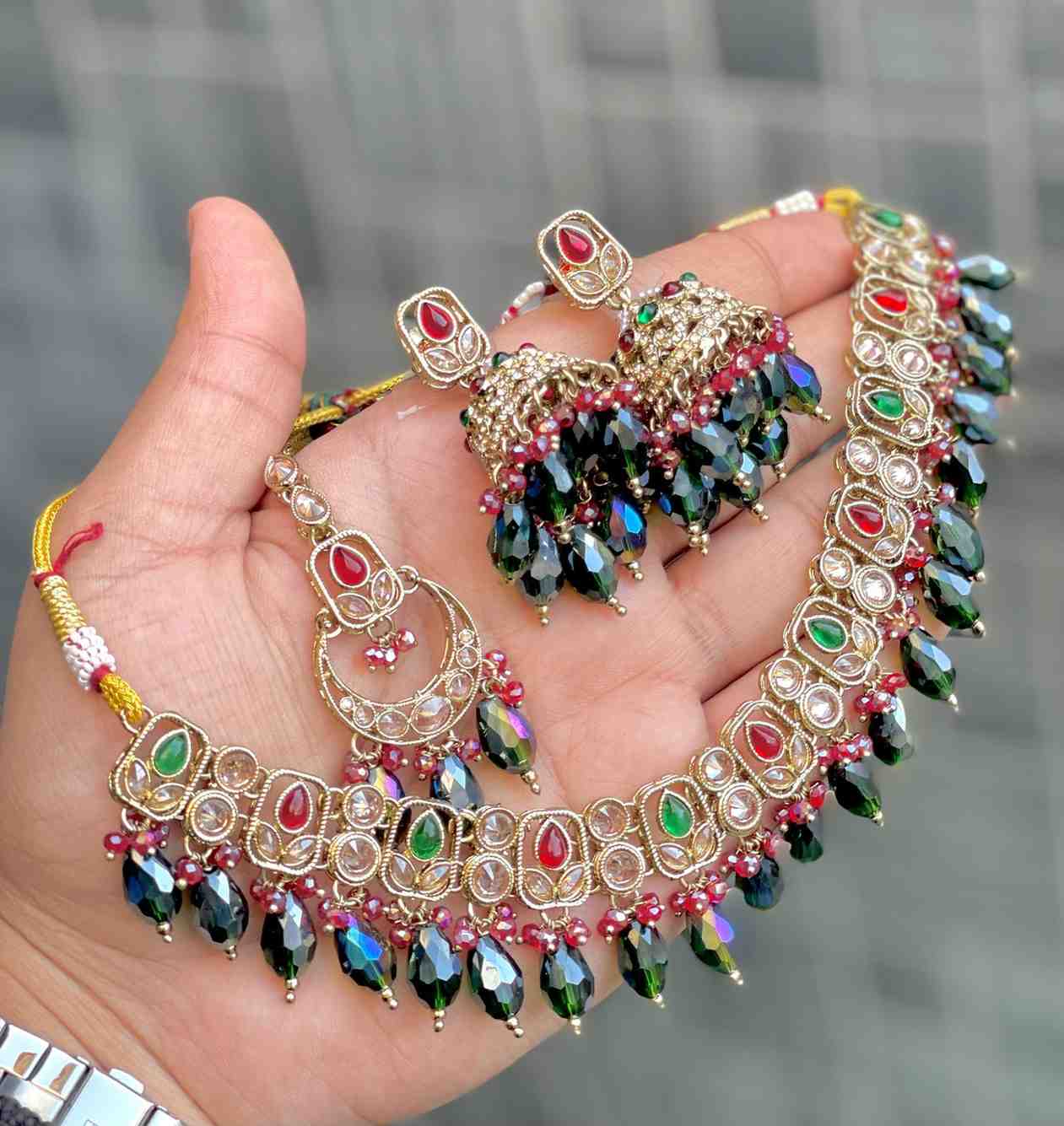 Reverse Ad Chokker With Beautiful Jhumka And Tika