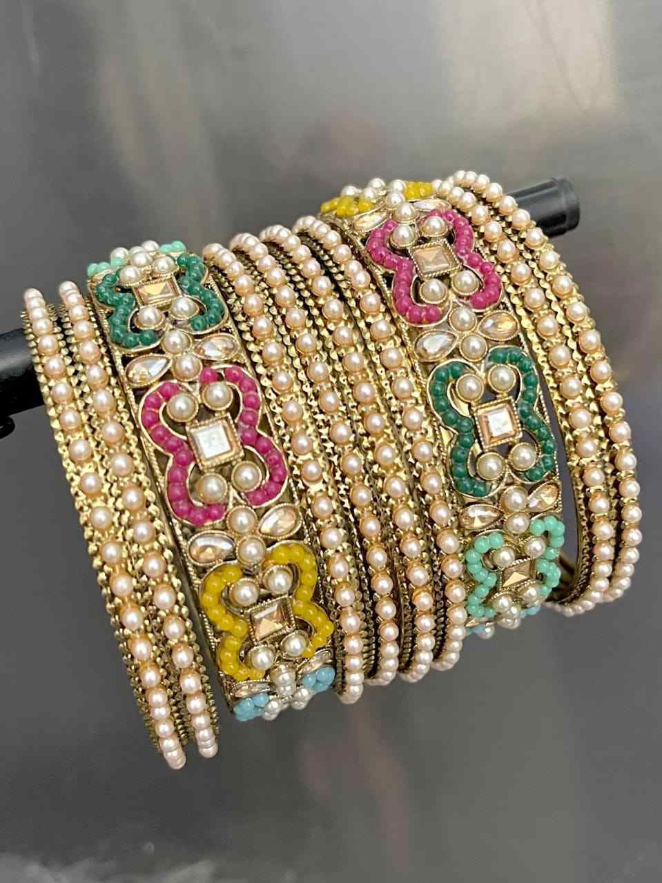 Reverse Ad Stone Pakistani Work Bangle Combo Set