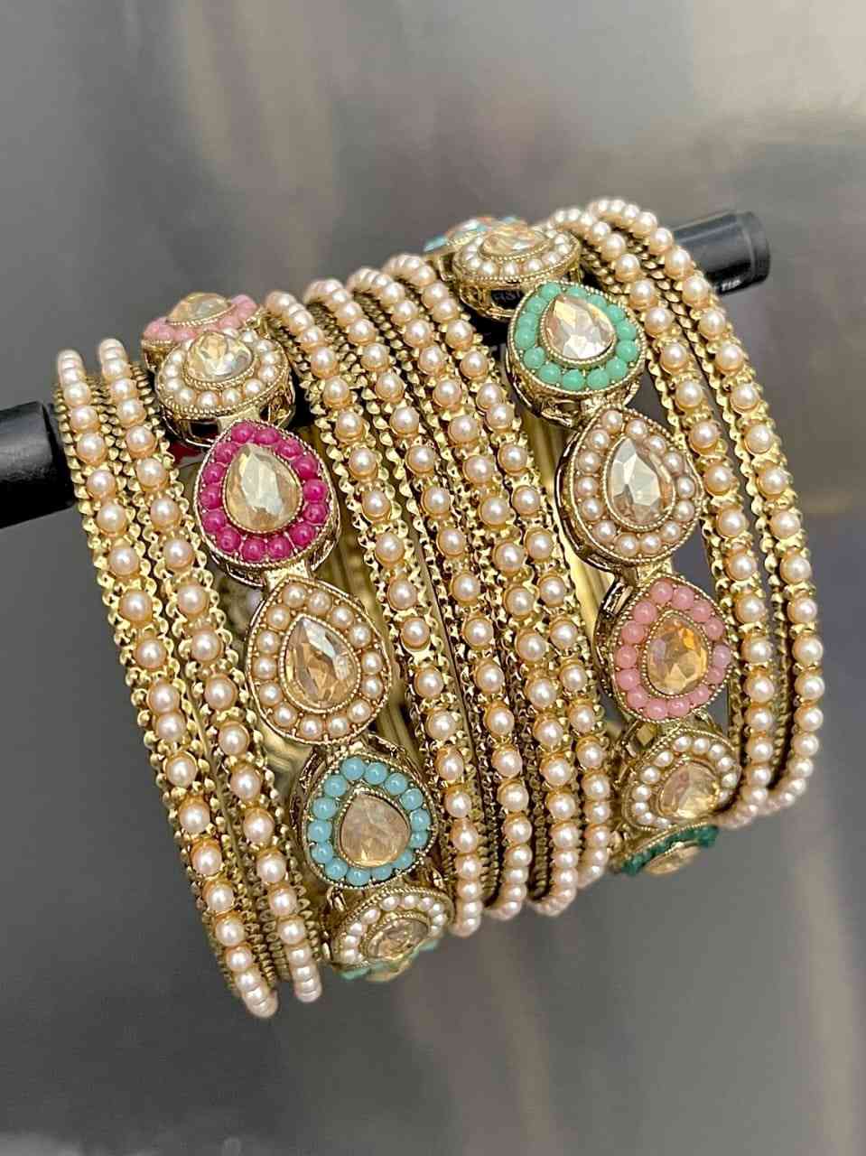 Reverse Ad Stone Pakistani Work Bangle Combo Set